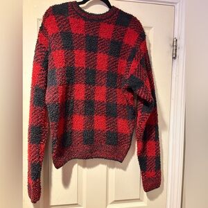 SKIMS Cozy Knit Crewneck Sweatshirt in Brick Buffalo Plaid S/M